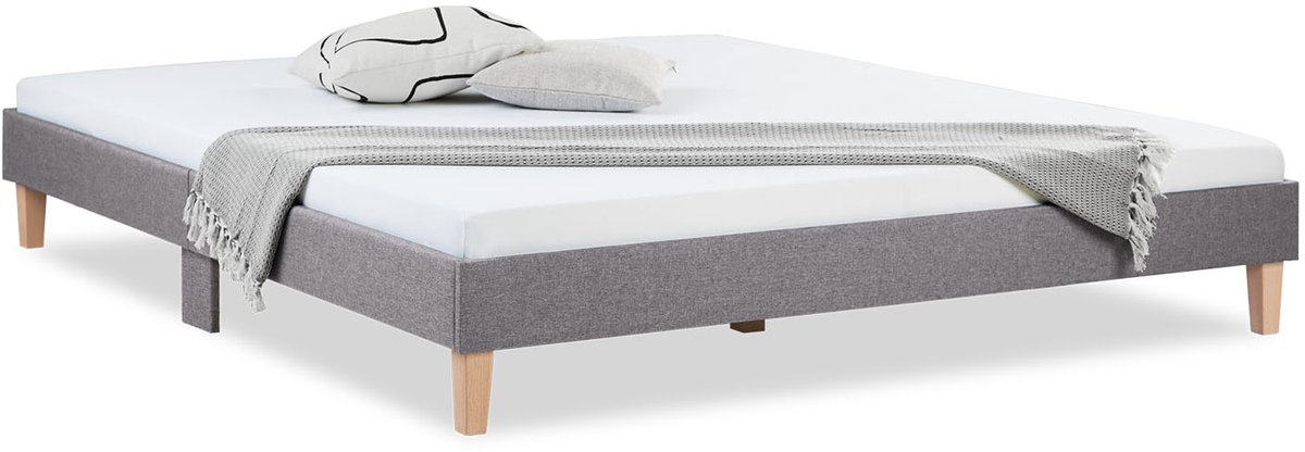 Homestyle4u Tweepersoonsbed - 180x200 cm - Gestoffeerd bed - Grijs