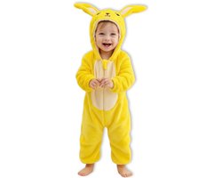 BoefieBoef Baby Onesie Pikachu - Peuter Pyjama Kinderen 6 maanden - 2 jaar – Muis Pika Geel – Verkleedkleding met Luierrits – Halloween Carnaval Dierenpak - , Kraamcadeau- Zacht Flanel - Romper - Boxpak - Jongens - Meisjes - Kruippak - Geel Muis