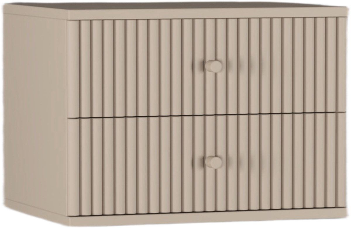 Woonexpress Zwevend Nachtkastje Sem - Mangohout - Taupe - 45x31x35 cm (BxHxD - Twee Lades - Eenvoudig Ophangsysteem