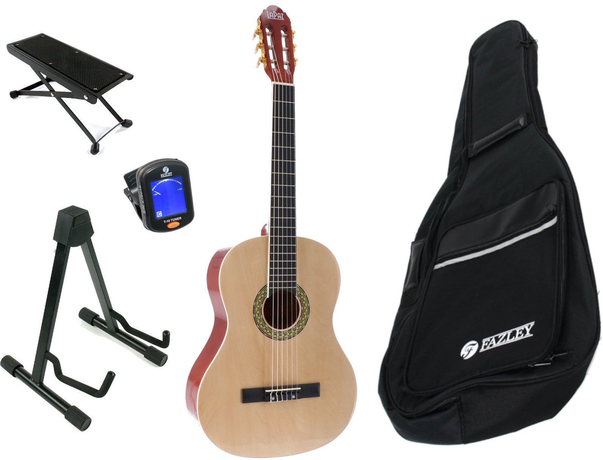 LaPaz 002 NT klassieke gitaar 4/4-formaat naturel + accessoires
