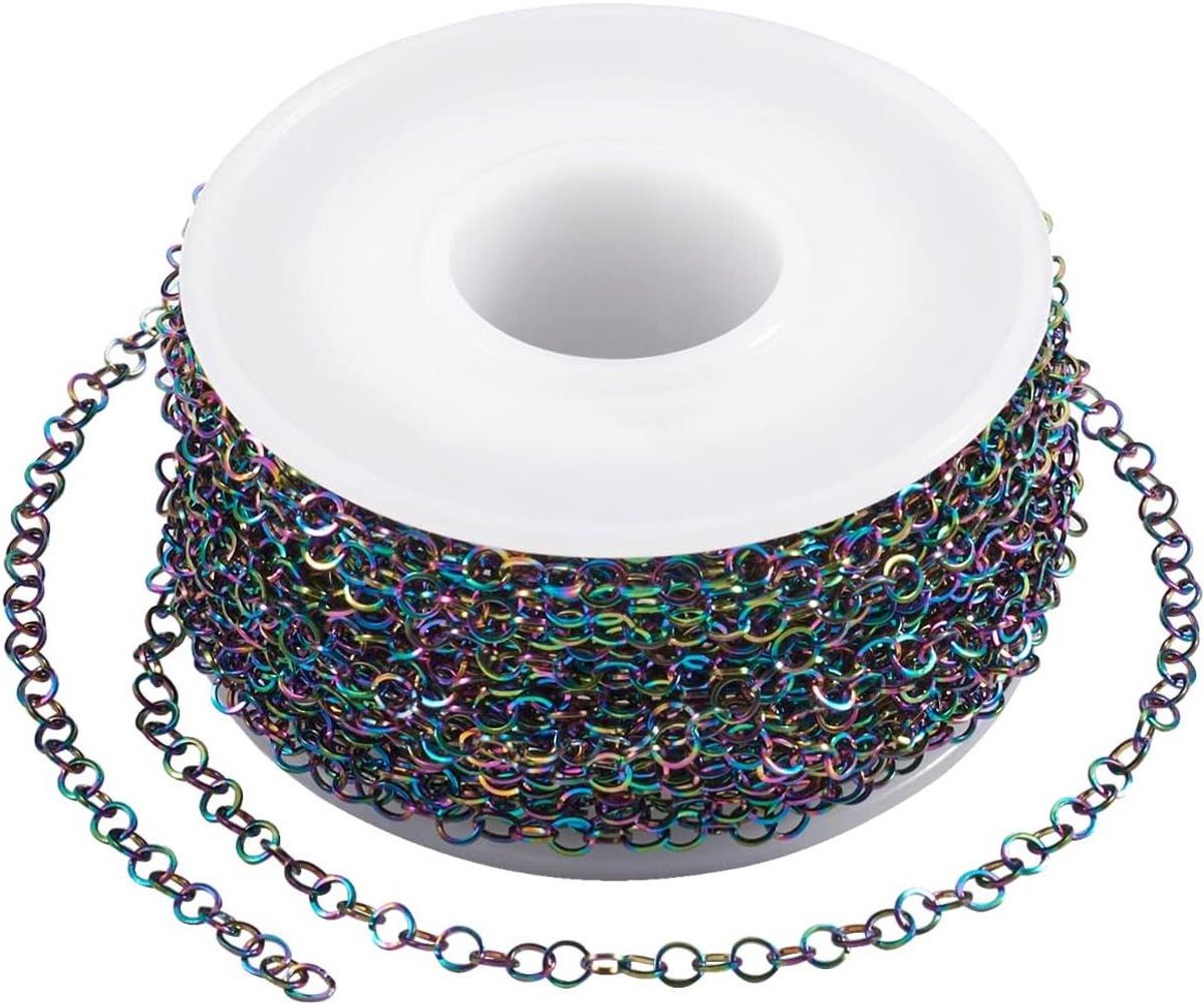 Cosensi - RVS Rolo Kettingen 3mm Diameter - Regenboog Gesoldeerd Platte Ronde Cross Link Belcher Chain - Ketting Sieraden Maken - Multi Color