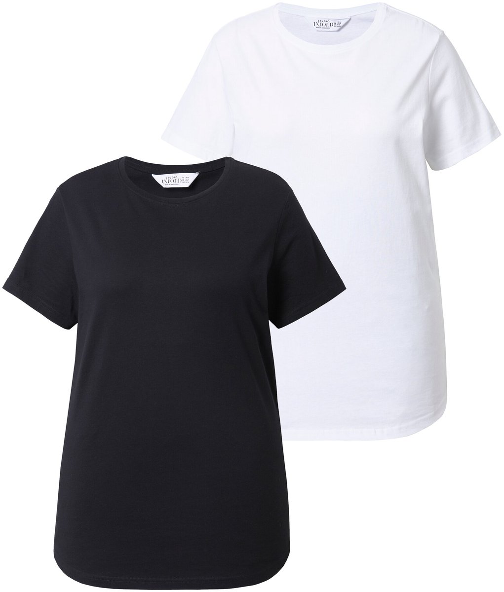 Studio Untold - Dames - longshirt ronde hals oversized korte mouwen set van 2 - Zwart - Maat 58+