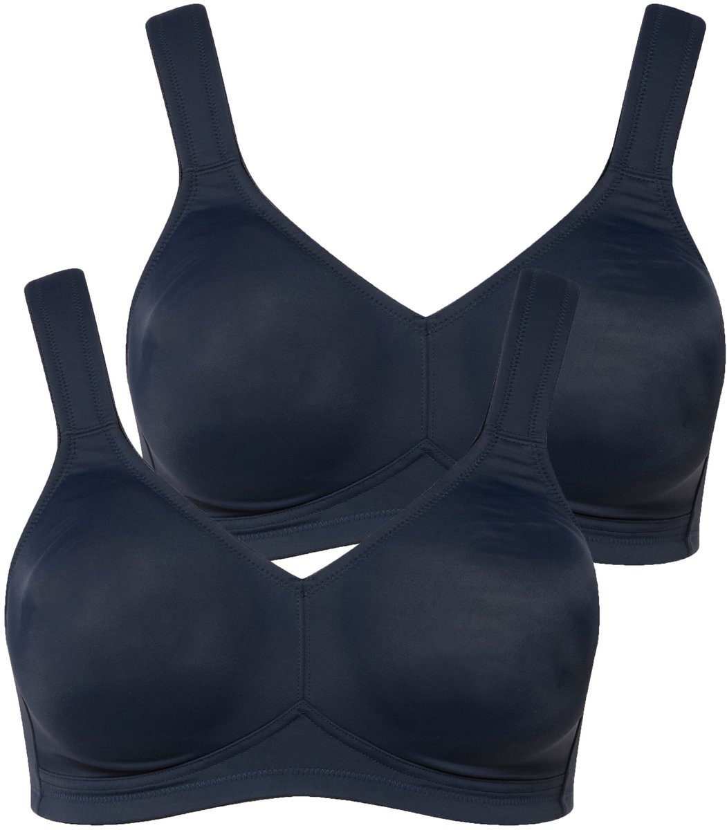 Ulla Popken - Dames - Microvezel-beha set van 2 zonder beugel voorgevormde cups - Nachtblauw - Maat 100D