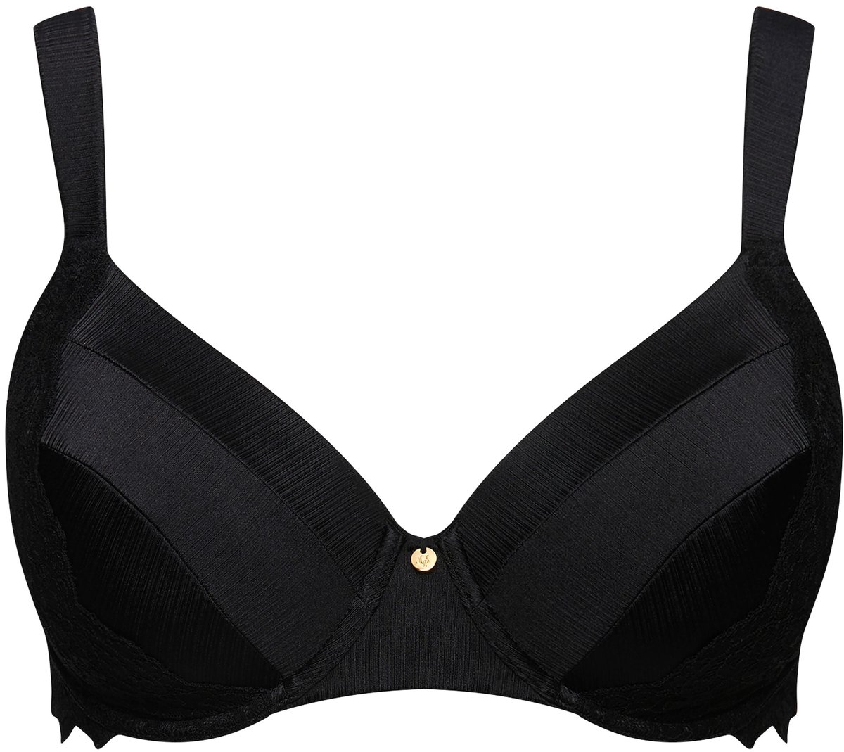 Ulla Popken - Dames - Beugelbeha zachte cups satijn kant - Zwart - Maat 85F