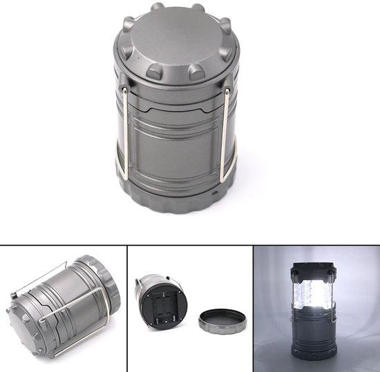 Tentlamp met 30 LED's, waterdichte kampeerlamp, werkt op 3 AA-batterijen, noodlamp, draagbare kampeerlamp, werklamp en zaklamp (grijs) van Merkloos — afbeelding 5