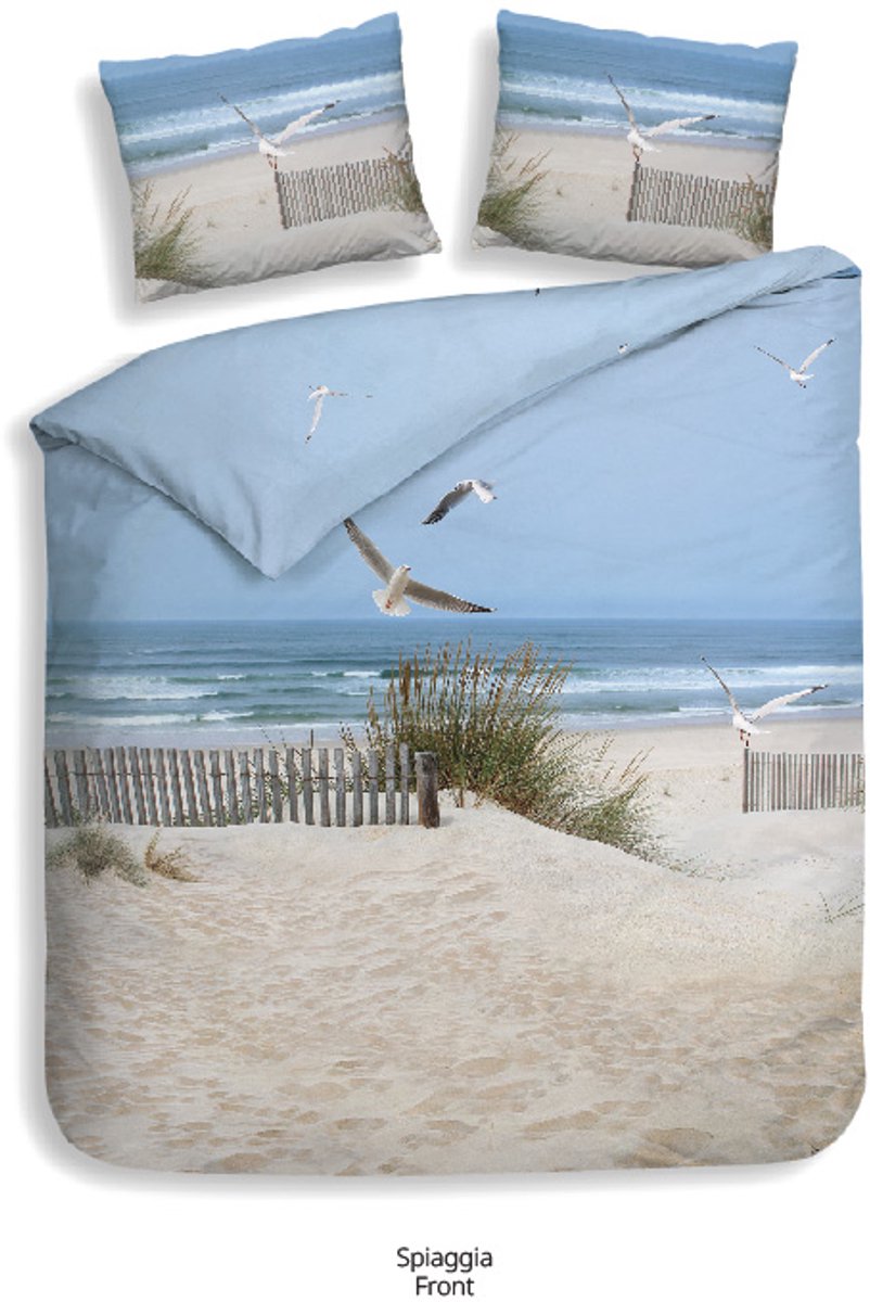 Heckettlane Dekbedovertrek Spiaggia - Bedlinnen met Zee print - 240x200-220 cm - Lits-Jumeaux - Multi - Dekbedovertrek van 100% Katoen-Satijn