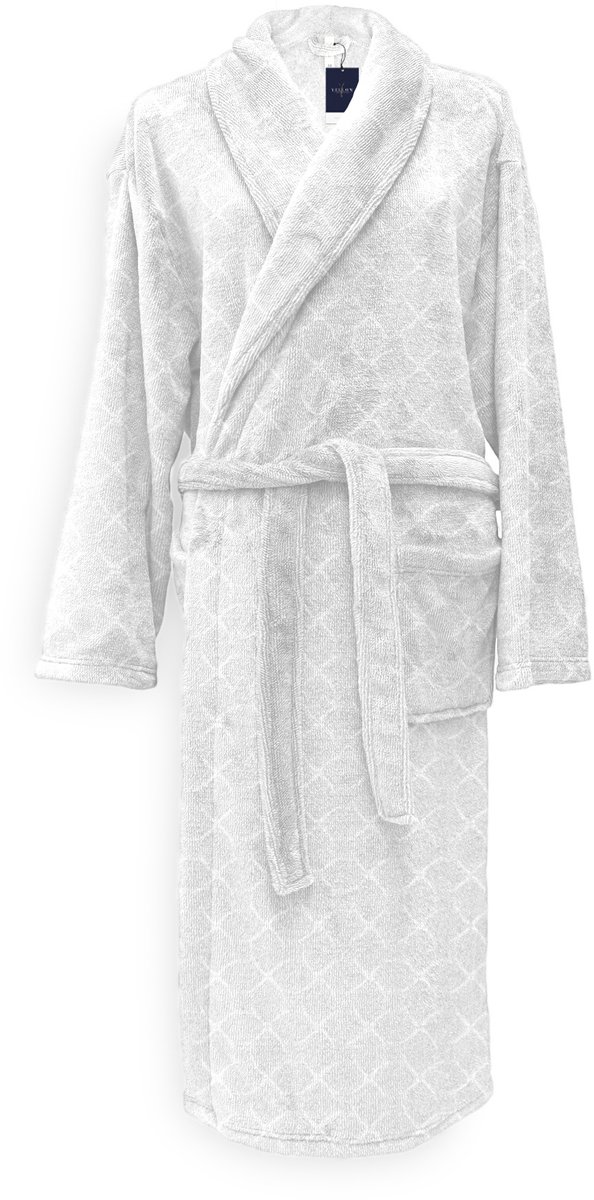 Yellow Rilievo Badjas Lang - Maat XL - White - Geschikt voor de Sauna - Kamerjas / Badjas Heren - Kamerjas / Badjas Dames