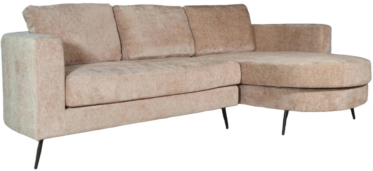 Hoekbank rond design Nox 250cm bank met ronding taupe chenille bankstel rechts loungebank hoeksalon zetel