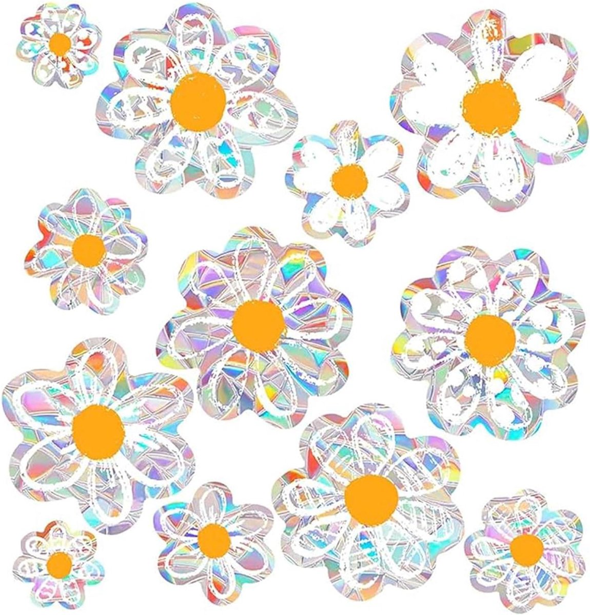 Cosensi Raamstickers Voorjaar Zomer Madeliefjes Set van 12 - Dubbelzijdig met Regenboogprisma Effect - Vogelbescherming - Raambeelden - Ramenfolie Bloemen