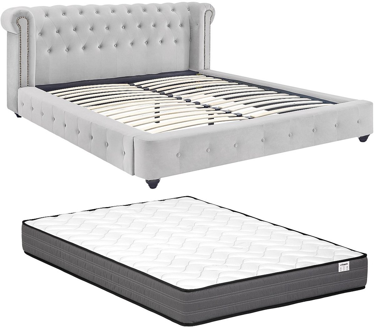 Vente-unique Bedframe fluweel lichtgrijs 160 x 200 cm