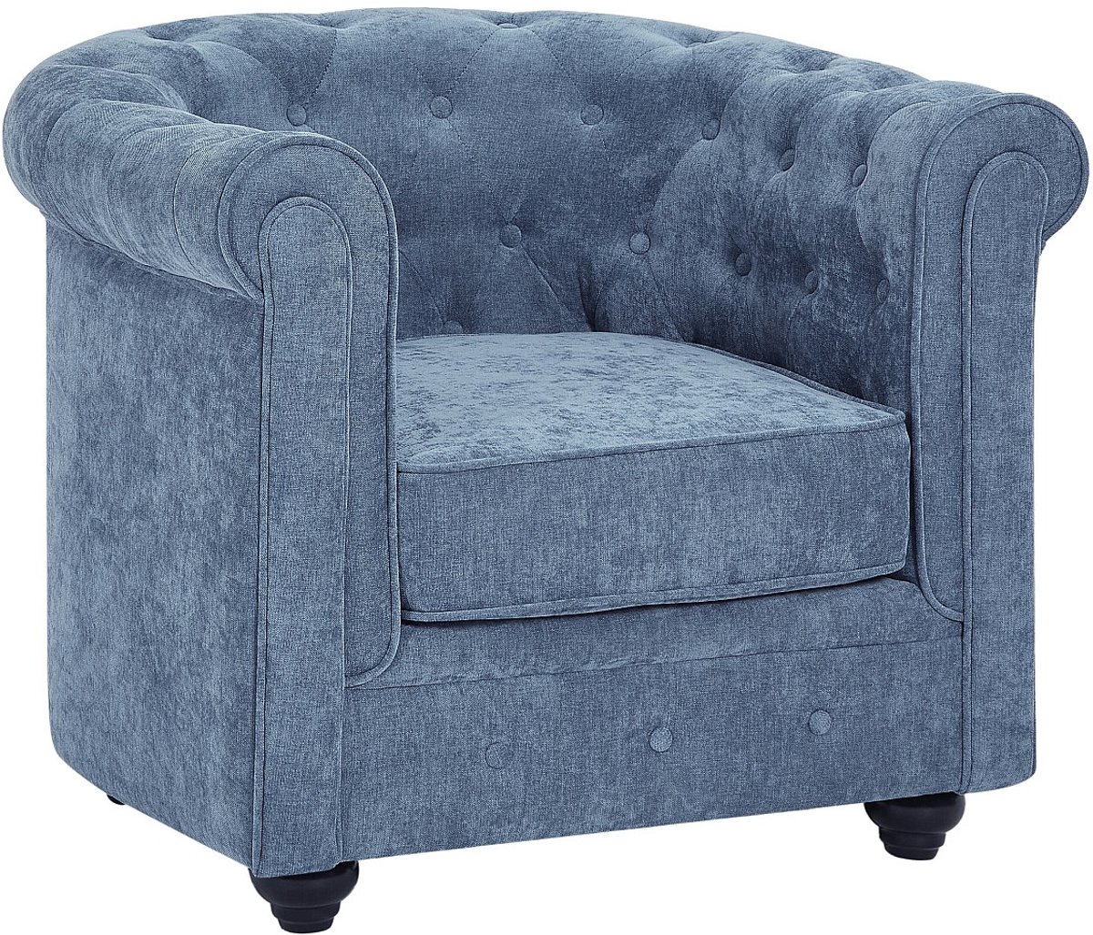 Vente-unique Driezits, tweezits en fauteuil in blauwe stof - CHESTERFIELD
