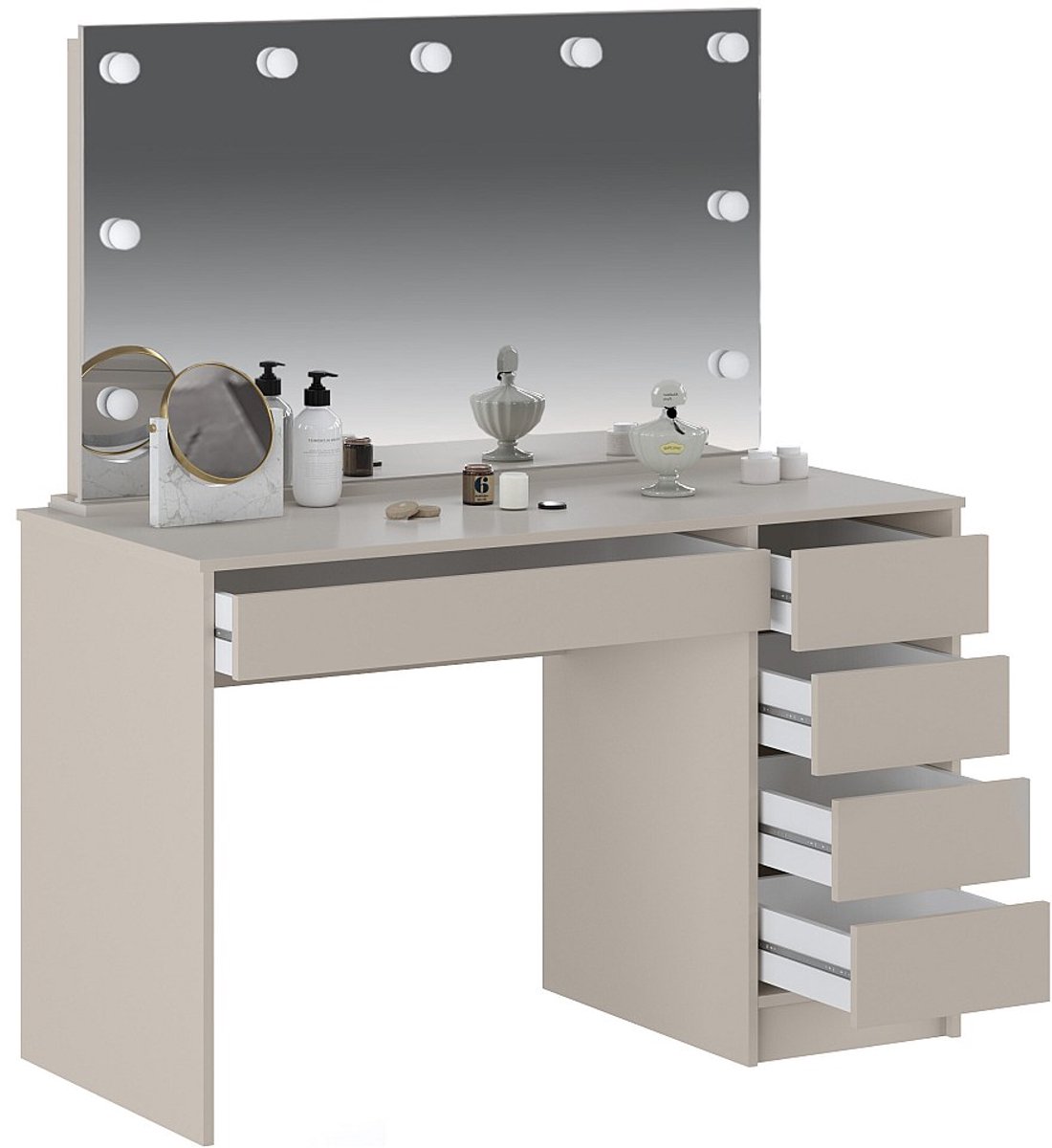Vente-unique Kaptafel met ledspiegel - 5 lades - Beige - JENEMI