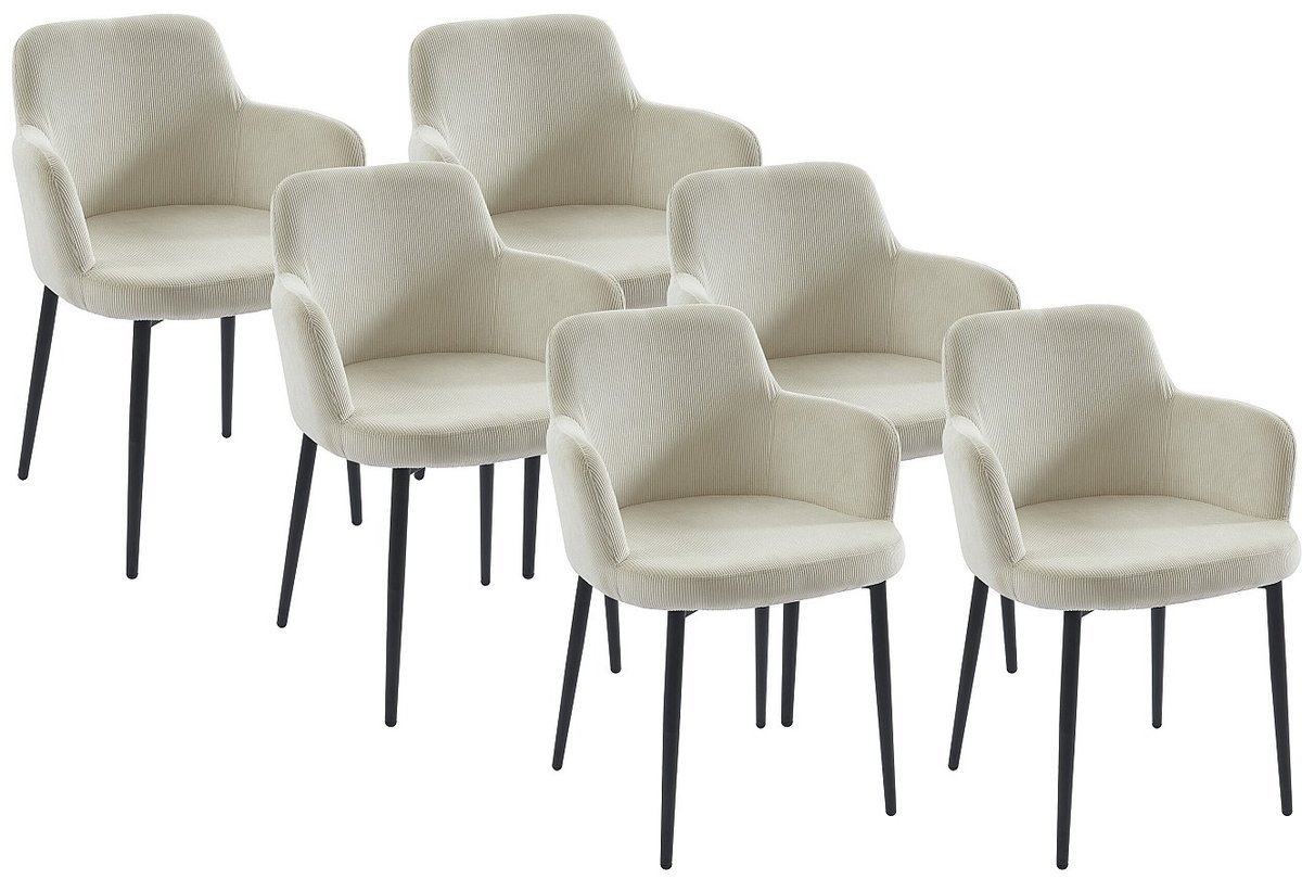 Vente-unique Set van 6 stoelen van ribfluweel en metaal - Crèmewit - CELOLA