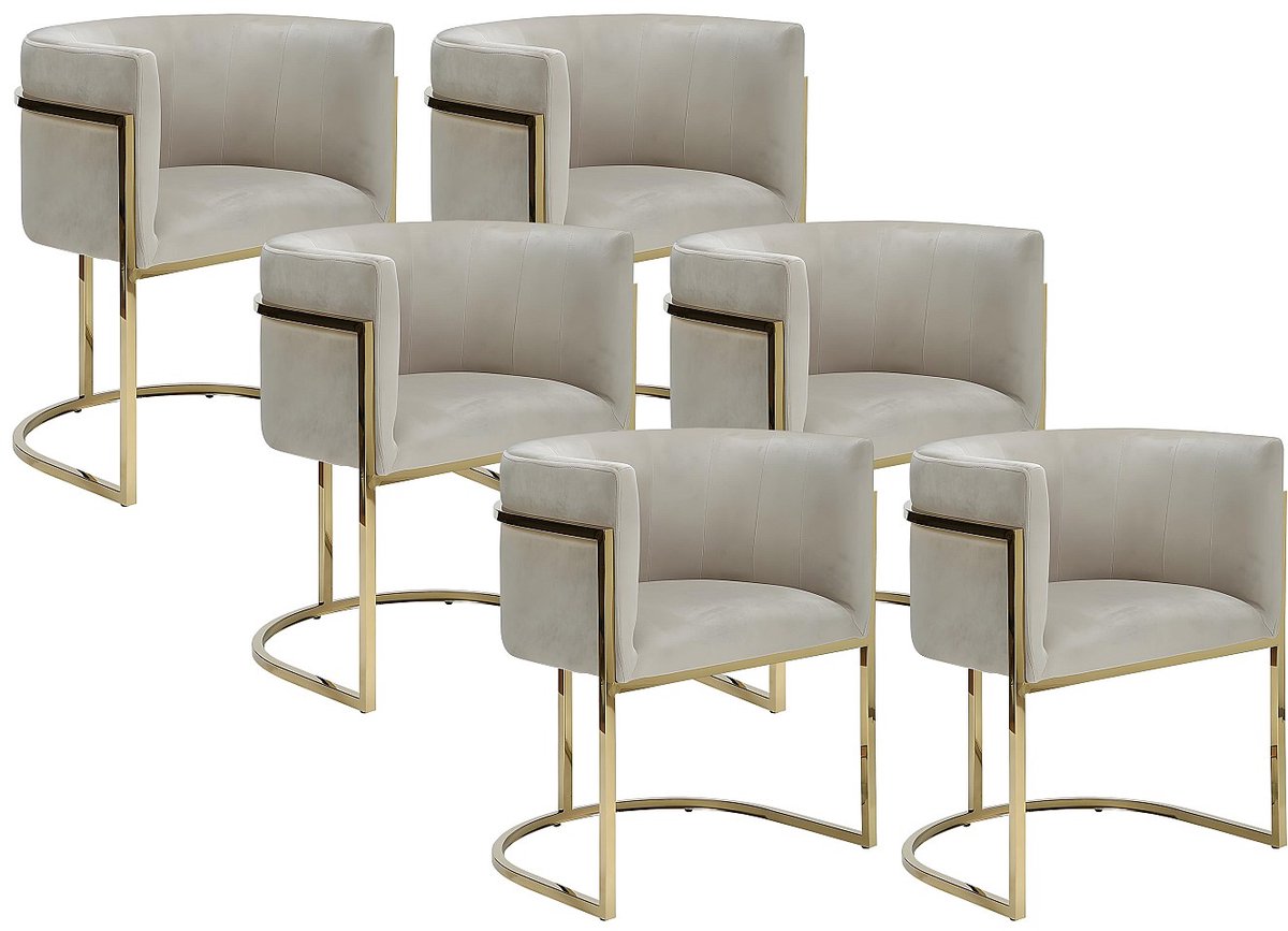 Vente-unique Set van 6 stoelen met armleuningen - Fluweel en roestvrij staal - Beige en goudkleurig - PERIA