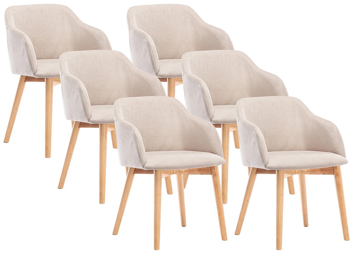 Vente-unique Set van 6 stoelen - Stof en heveahout - Beige - JELISA Crème