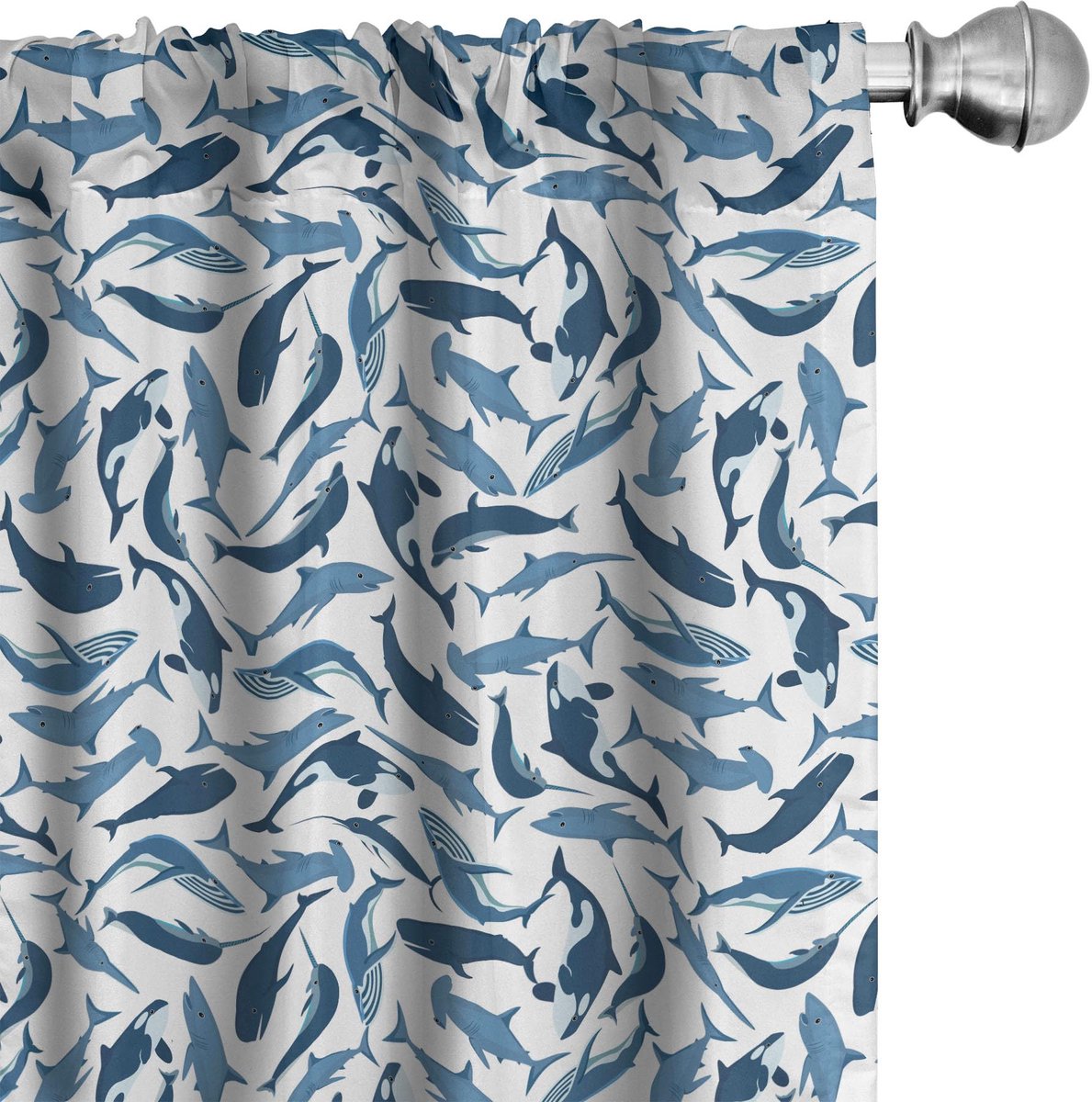 ABAKUHAUS Walvissen gordijnen – 2-delige set 75x245 cm – microvezel wit/nachtblauw