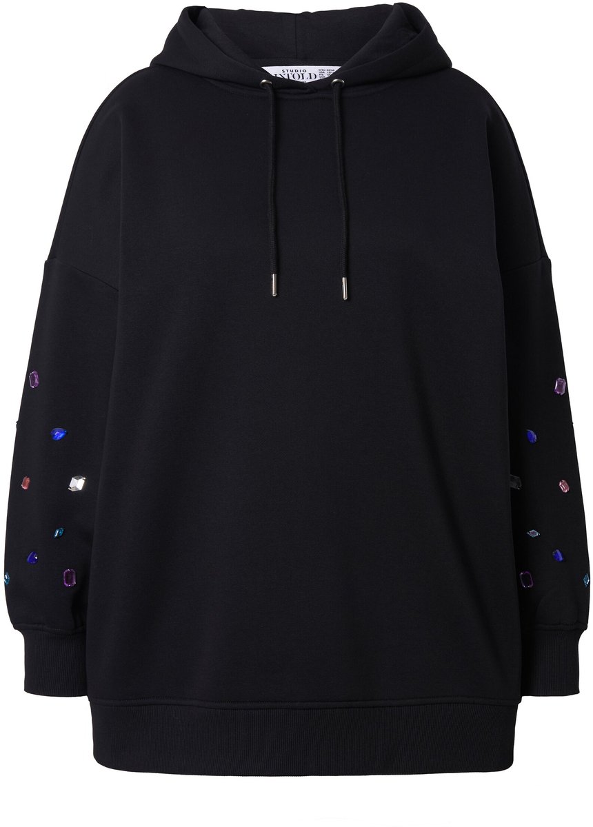 Studio Untold - Dames - Hoodie extra oversized capuchon siersteentjes - Zwart - Maat 54+