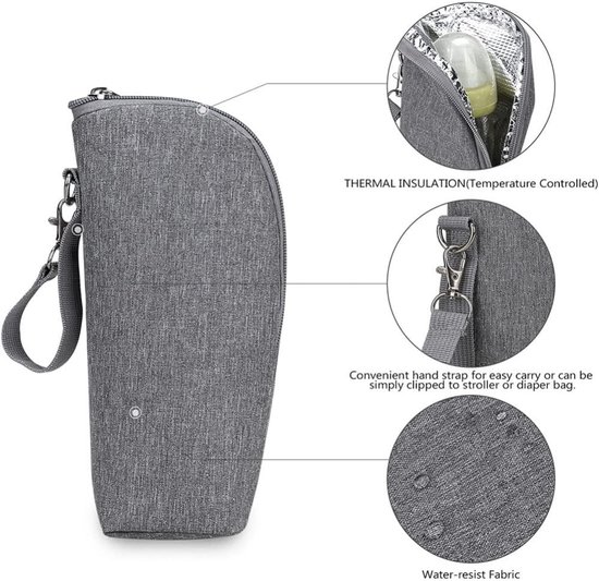 2 Stuks - Melkfles Warmhouder - Melkfles Tas - Thermotas - Isolatietas voor Babyfles - Draagbare Moedermelk Opslag - Fles Warmer Onderweg - 8x7x22 cm - Grijs — afbeelding 4