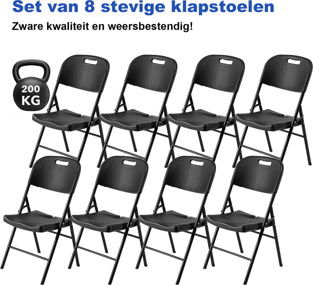 Bardi 8 Delige Klapstoelenset – Vouwstoelenset Zware Kwaliteit, Weersbestending 47 x 54 x 87 cm. – Zwart