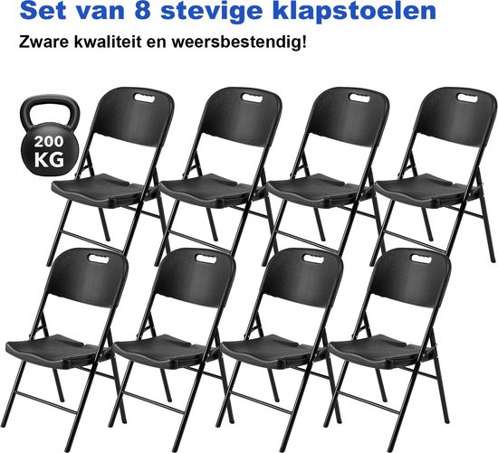 Ensemble de chaises pliantes Bardi 8 pièces – Ensemble de chaises pliantes de qualité lourde, résistantes aux intempéries, 47 x 54 x 87 cm. - Zwart