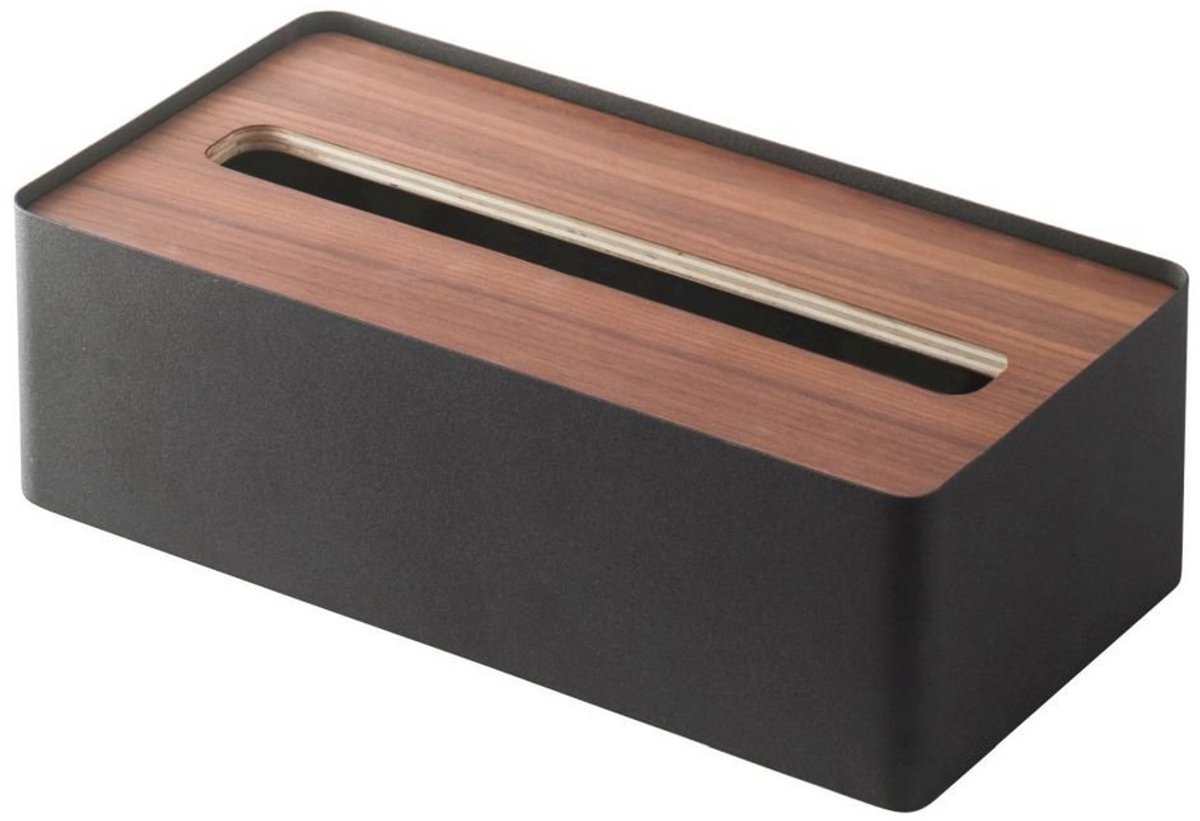Doodadeals® Tissue Box – Modern Elegant – Tissuehouder Met Houten Deksel – 26×13×8 cm – Zwart Kunststof & Hout