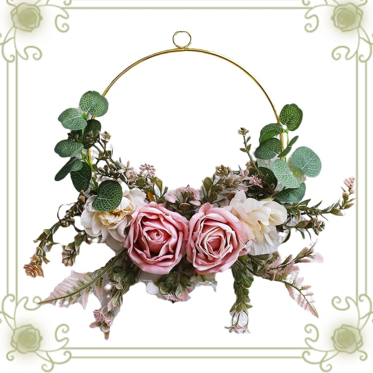 Cosensi - Kunstbloemenkrans 37x30 cm voor Pasen, vakantie, bruiloft - Decoratieve deurkrans - Hangende muurdecoratie