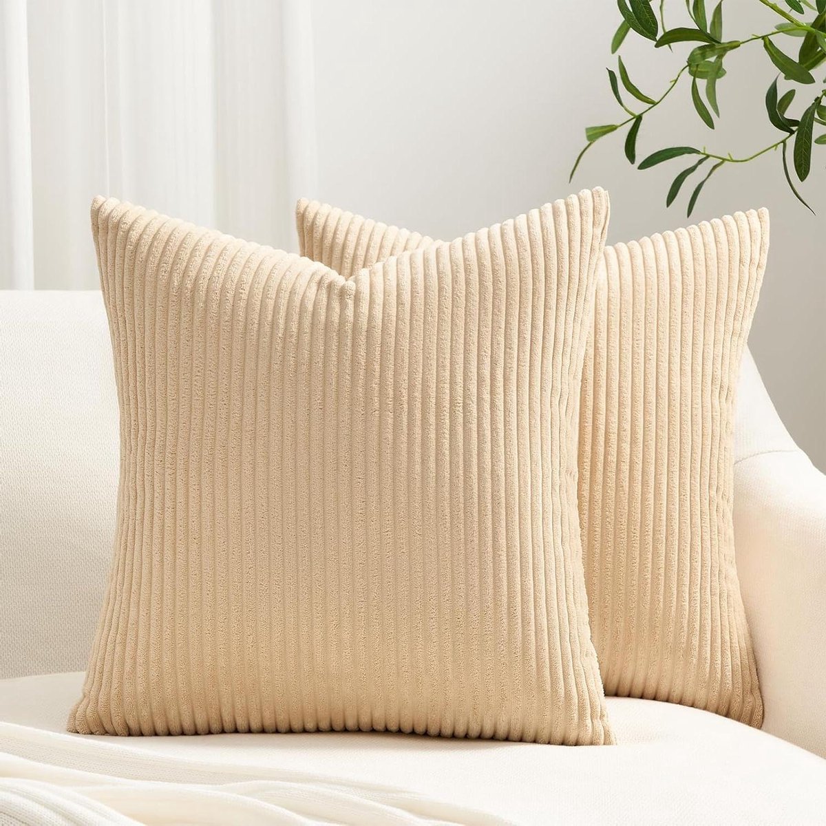 Cosensi Kussenslopen Corduroy 40 x 40 cm Set van 2 voor Bank en Slaapkamer - Zacht en Stijlvol, Decoratieve Sierkussensloop in Kaki Kleur - Geschikt voor Woonkamer en Kantoor Any