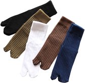 Tabi Sokken 5 paar, Japanse stijl V-teen split 2-teen sokken voor dames en heren, Unisex gestreepte katoenen slippers voordeelverpakking
