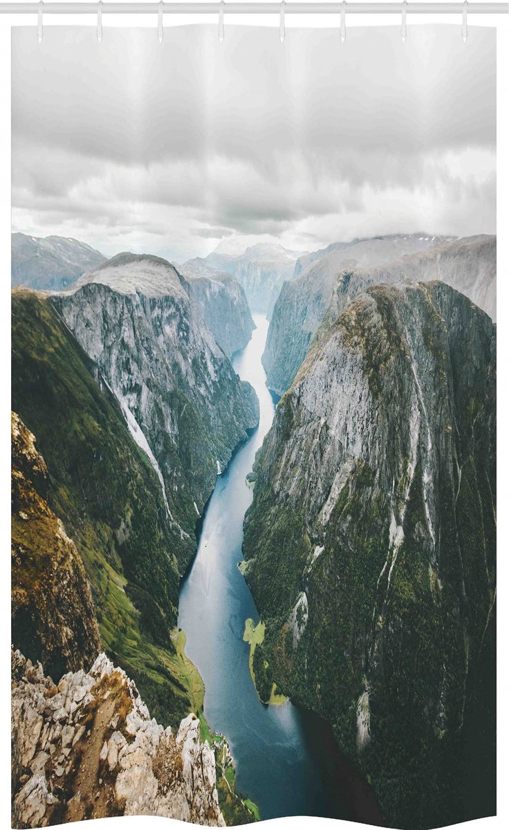 ABAKUHAUS Landschapsdouchegordijn – Naeroyfjord Noorwegen – 120x180 cm – veelkleurig, polyester