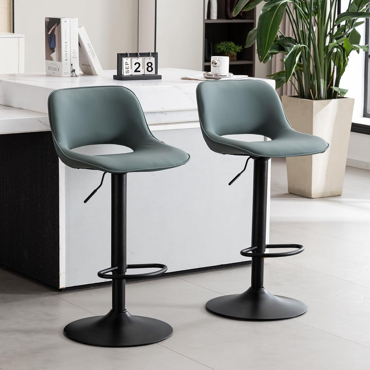 Set van 2 Design Barkrukken met Rugleuning - 360° Draaibare Barkrukken Holle Rugleuning, - Medahomestore