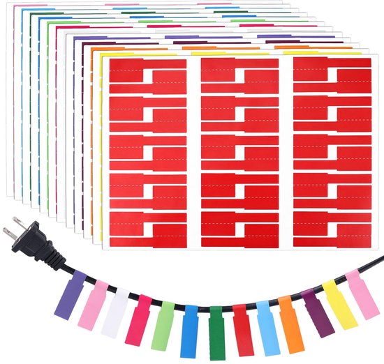 Kabellabels, 300 stuks zelfklevende stickertjes, waterdicht, scheurbestendig, 10 kleuren, voor
