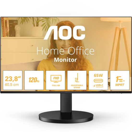 AOC 24B3CF2 - Full HD USB-C Monitor - 65w - 100hz - 1ms - FreeSync - Speakers - 24 inch