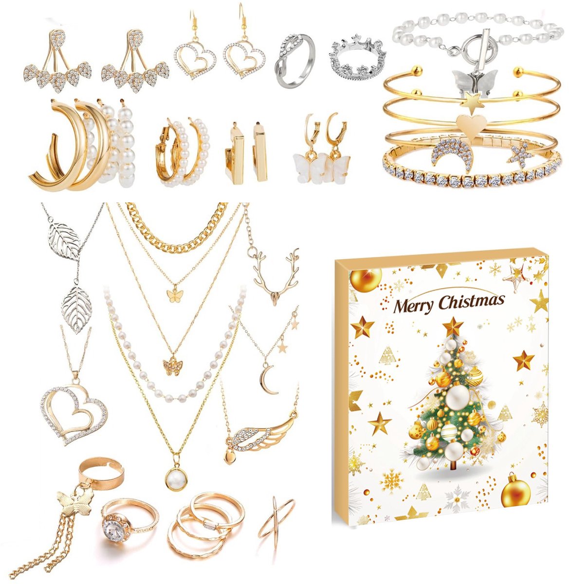 Adventskalender Sieraden Kerstkalender Voor Dames En Meisjes - 24 Verrassingsarmbanden, Kettingen En Oorbellen - Sieradenset - Cadeau Voor Vrouwen, Meisjes En Tieners