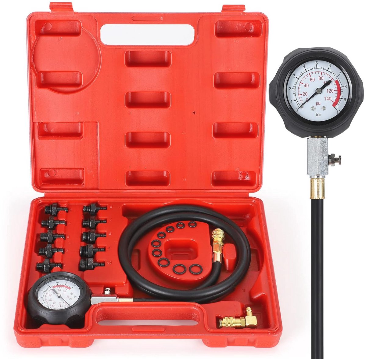 Oliedruktesterset met Manometer voor Auto's en Vrachtwagens - Gereedschapsset 0-140 PSI