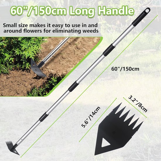 Onkruidtrekker met 150 cm lange steel - 2-in-1 onkruidhark en schoffel voor tuinieren van Talen Tools — afbeelding 5