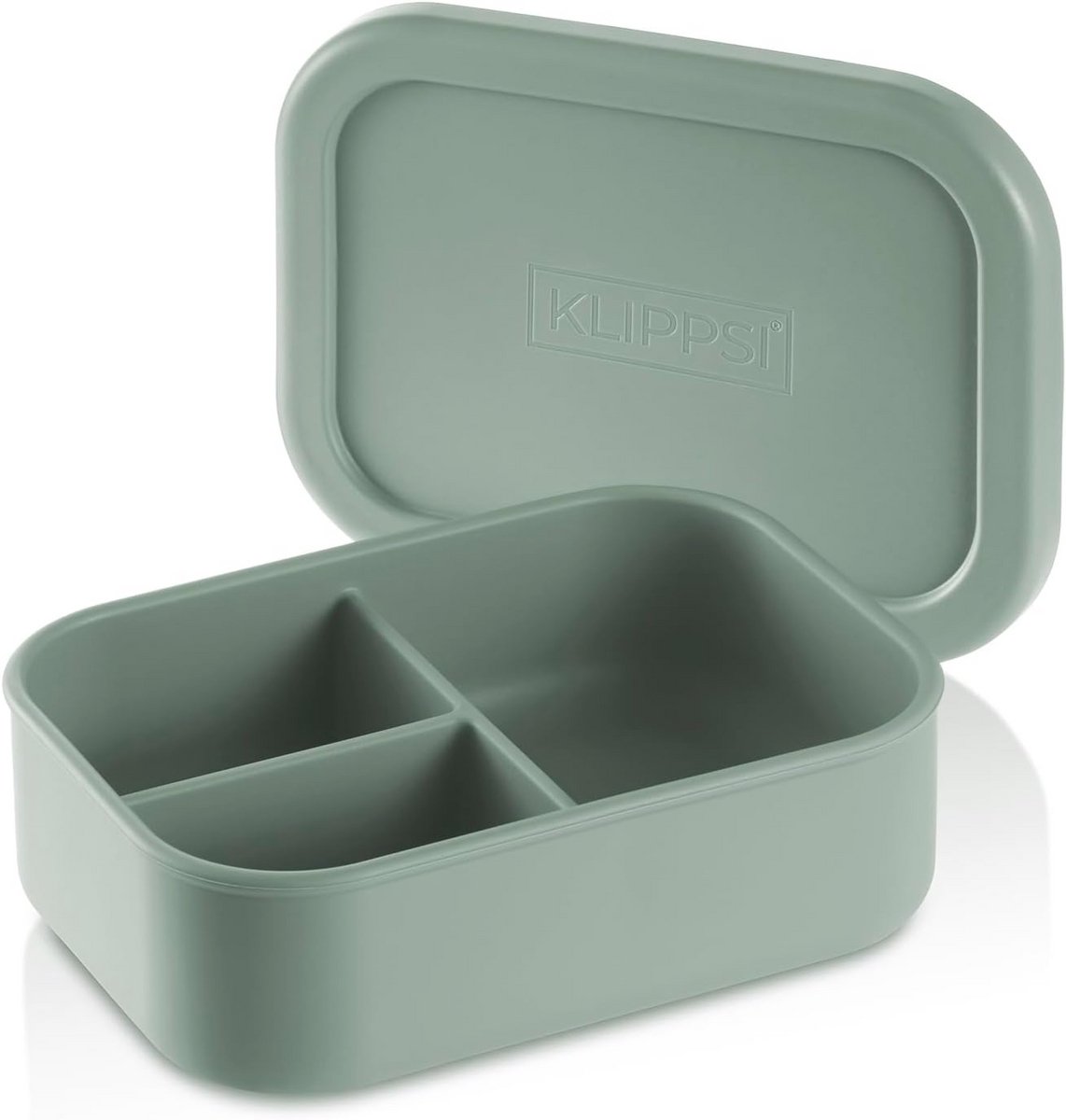 Lunchbox met 3 vakken van platina siliconen, hitte- en koudebestendig, lekvrij en vaatwasmachinebestendig (groen)