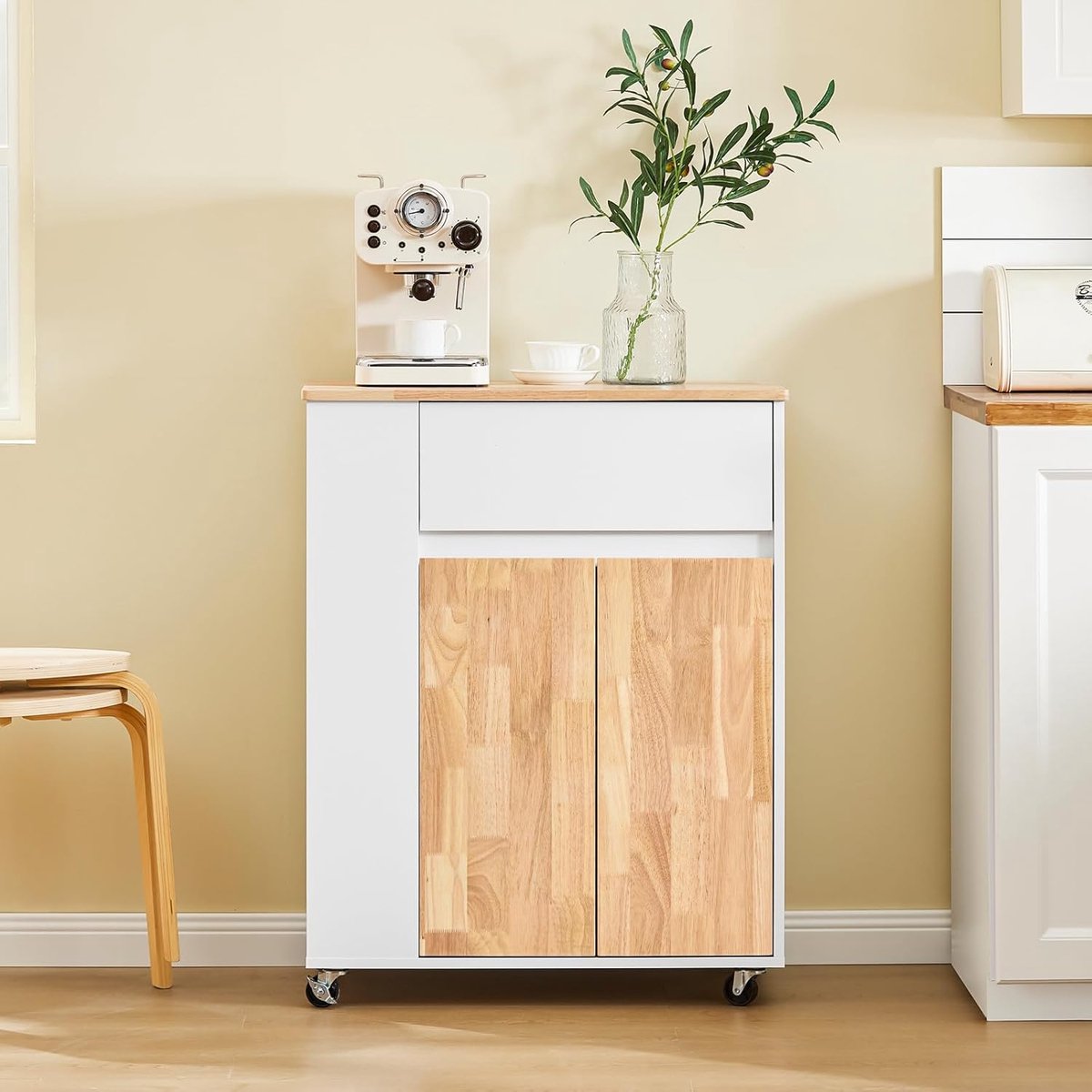 Keukentrolley met Lade, Kast en - Wit - Verstelbare Planken – Mobiele Serving - Medahomestore