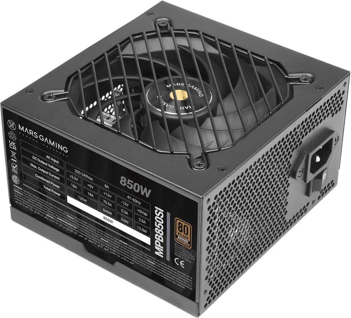 850W ATX Voeding voor Gaming PC met 80Plus Bronze Certificering en Stille Koeling