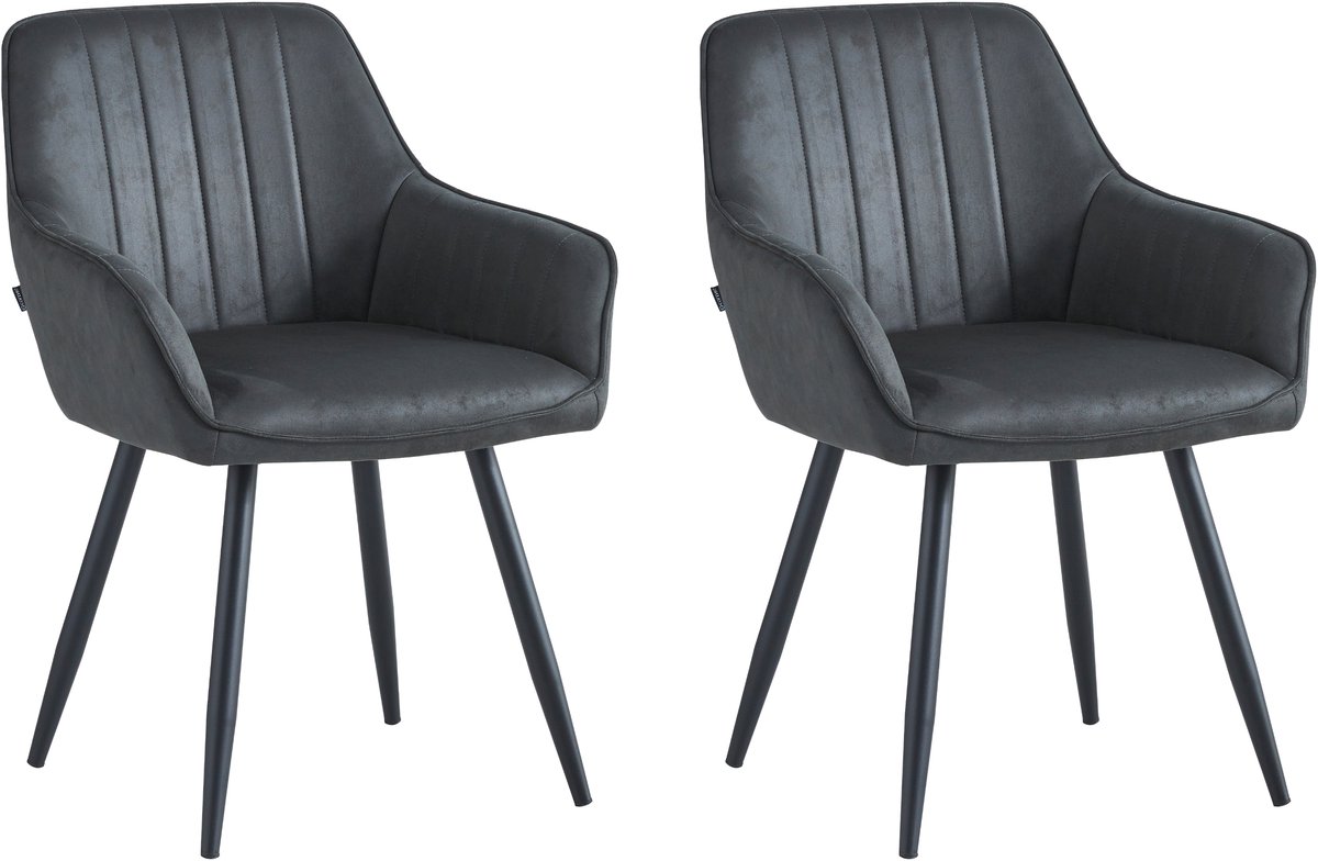 Colenis® - Ozzy Eetkamerstoel - Set Van 2 - Antraciet - Microfiber - Industrieel - Met armleuning