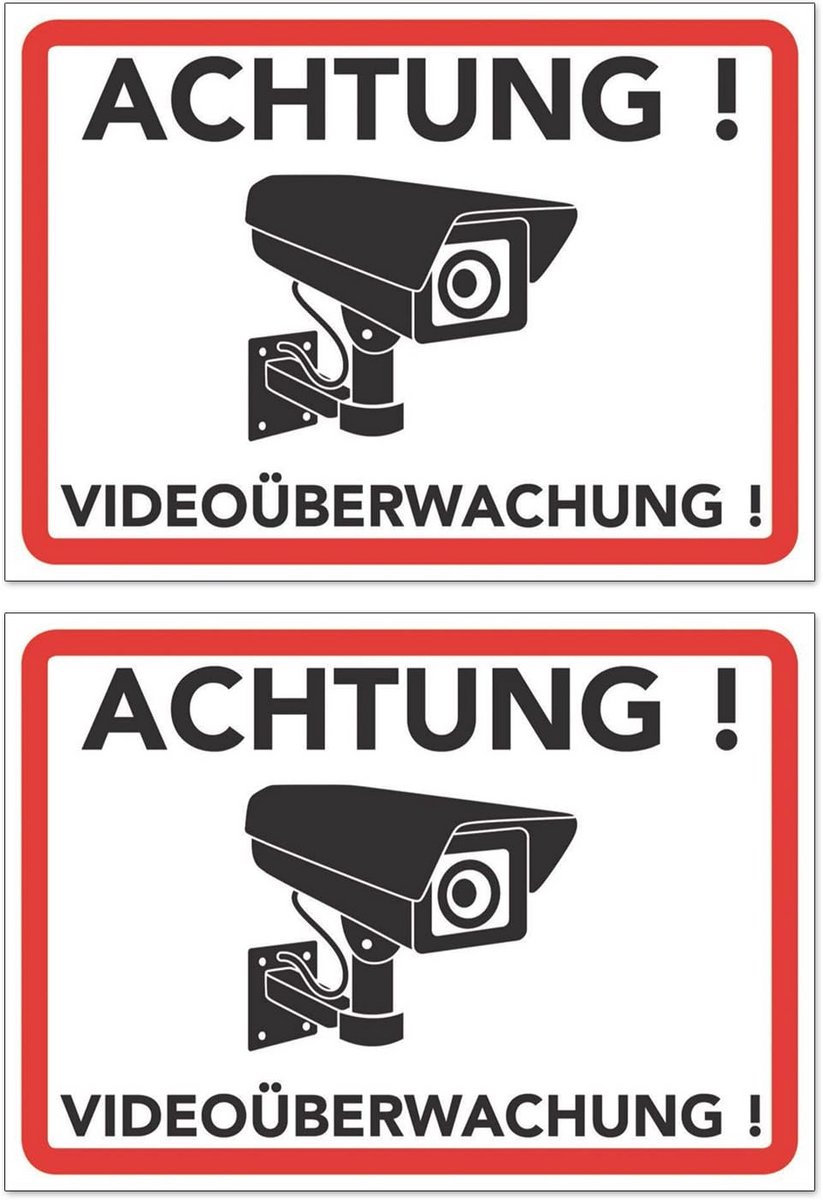 Waarschuwingsbord voor Videobewaking - Camerabewaking Schild (20 x 15 cm) - 2 Stuks