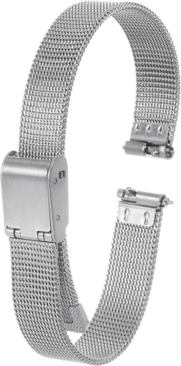 E-Ambar - Roestvrij stalen mesh verstelbare horlogeband 10mm snelsluiting zilver mannen vrouwen.