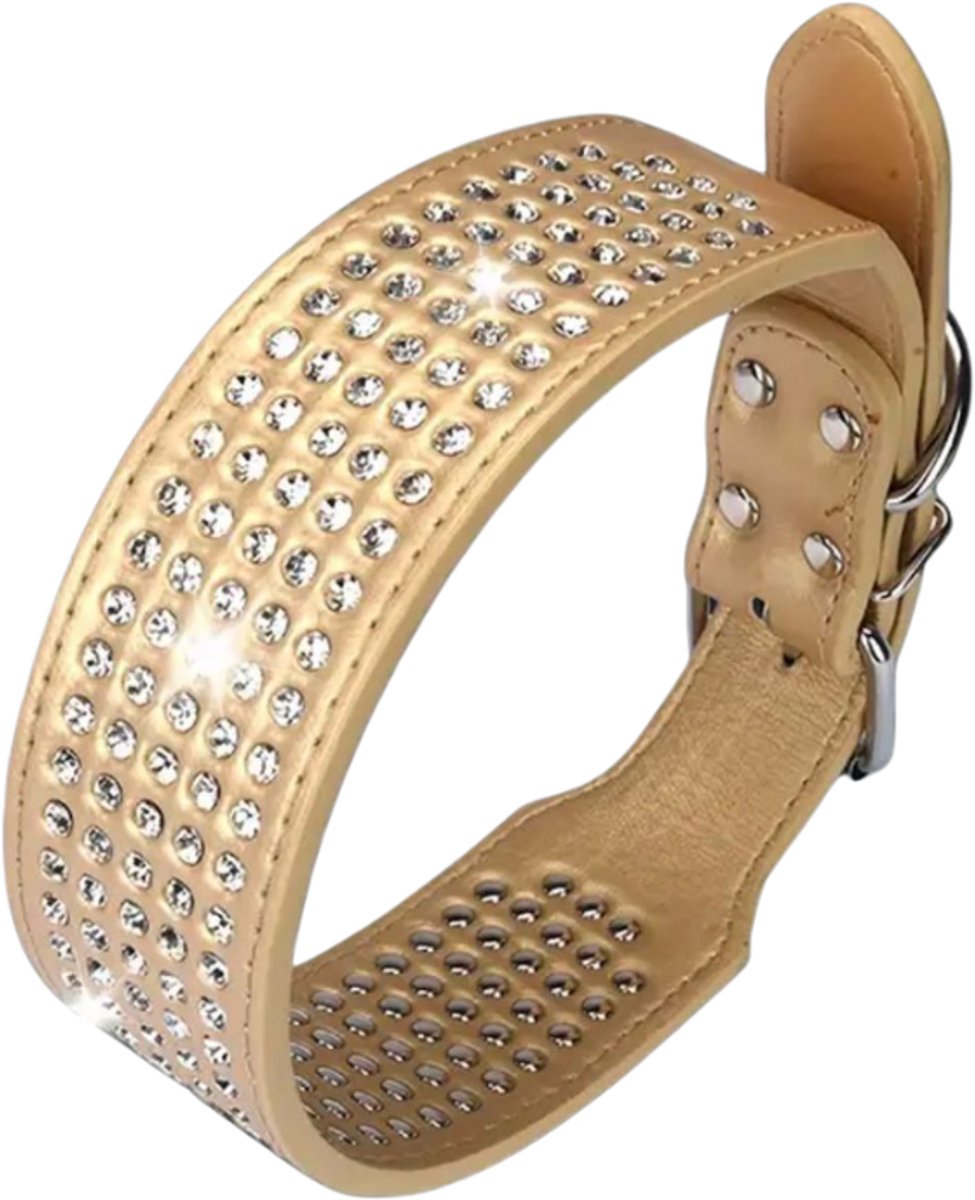 Halsband Goud Strass | Golden Glow Halsband Maat L | Gouden Hondenhalsband met Strass | Luxe Unieke Hondenhalsband | Petshop Seven