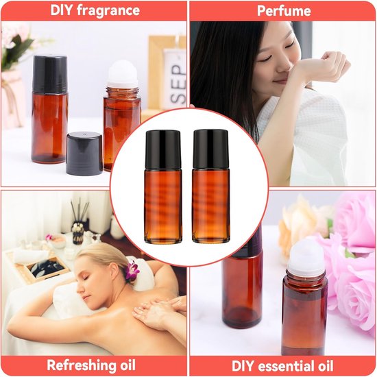50ml Glazen Rollerflessen - 2Pcs Refillbare Containers voor Geur - Lege Fles met Rollerbal voor Essentiële Olie en Parfum — afbeelding 5
