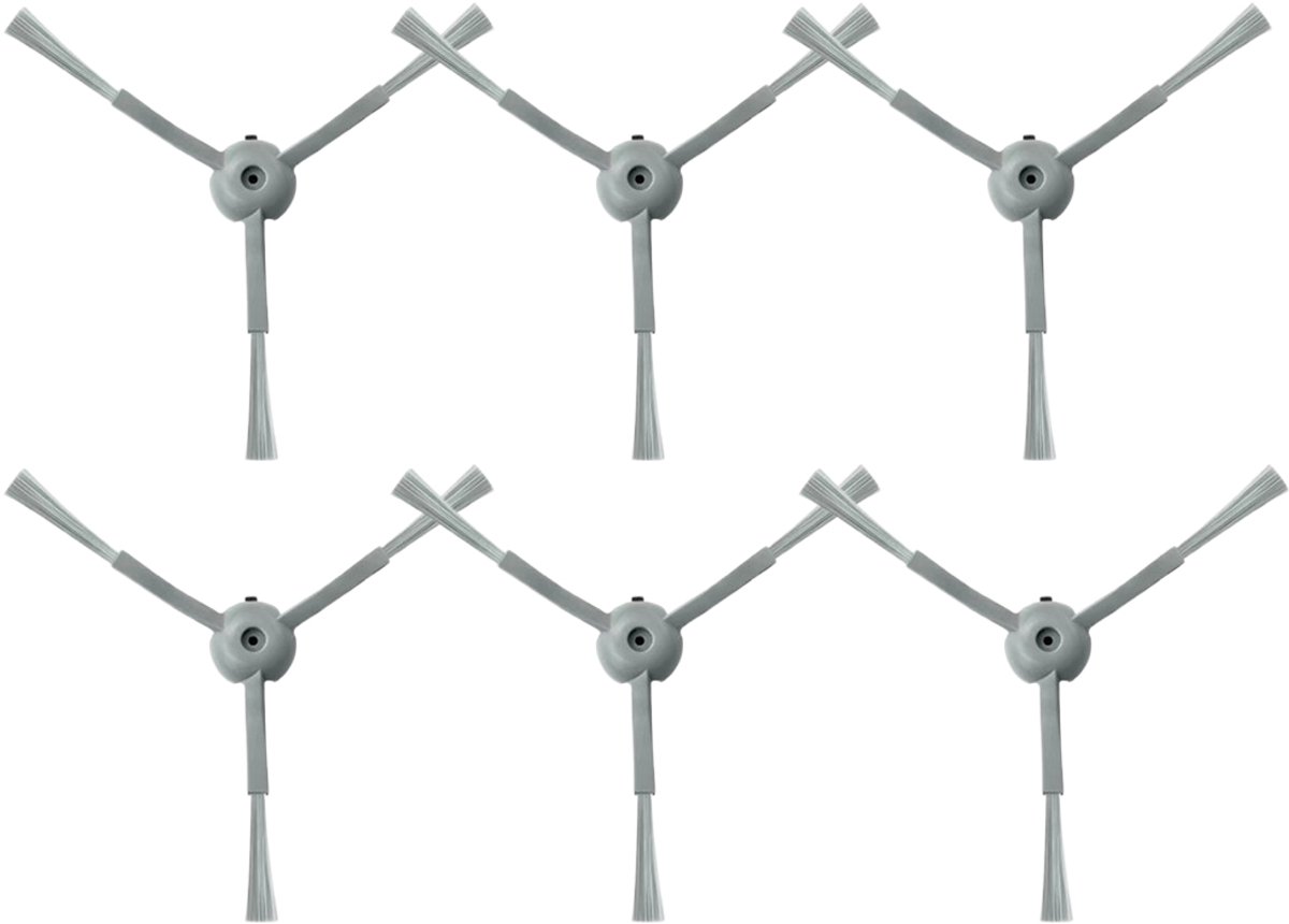 6 stuks Zijborstels - Geschikt voor Eufy G50 Hybrid (SES) - L60 Hybrid (SES) - L60 - L60 SES - L50 - L50 SES - 13cm - Onderdelen - voor robotstofzuiger - grijs
