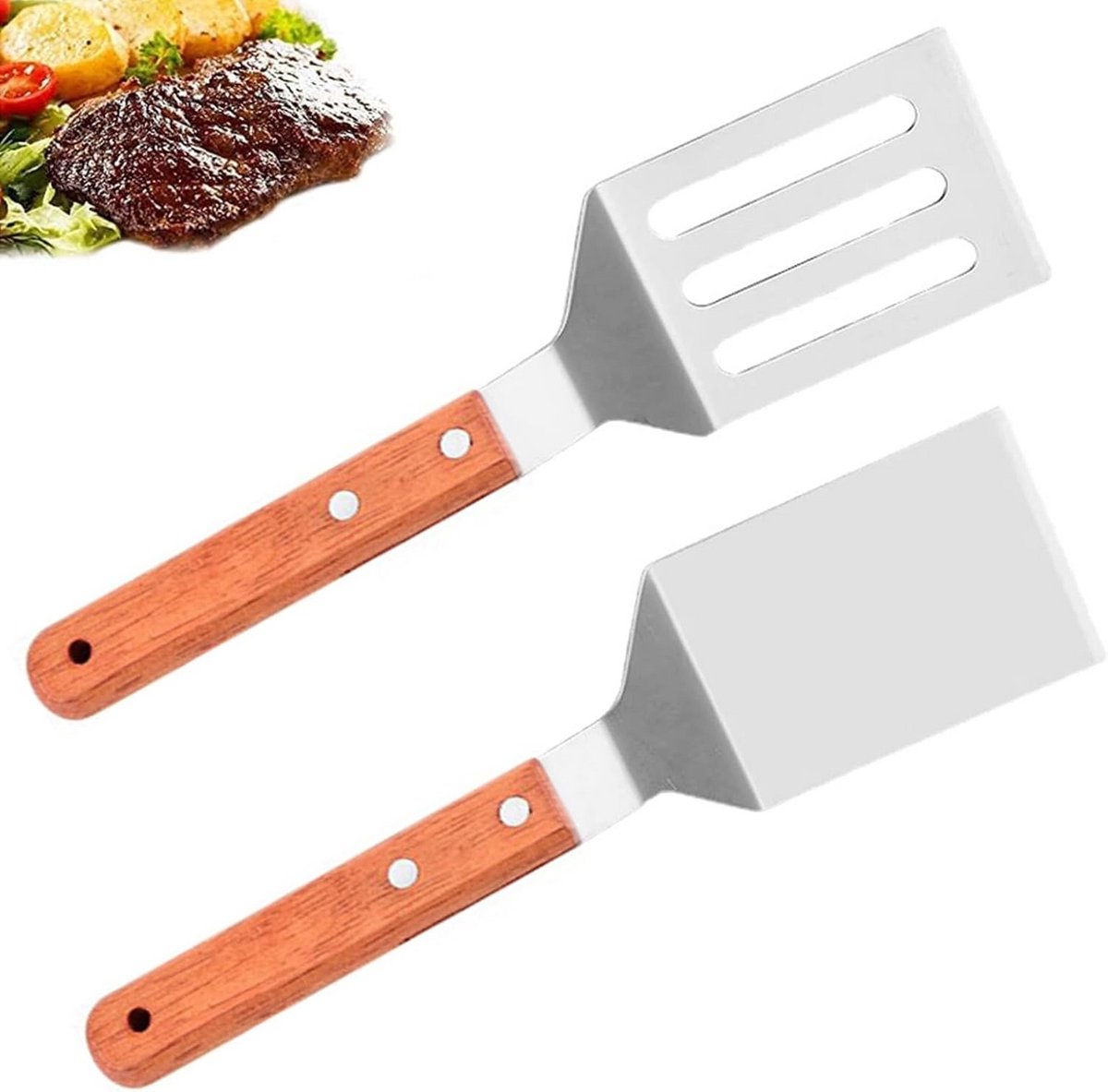 2 stuks roestvrijstalen spatels voor de grill en de keuken
