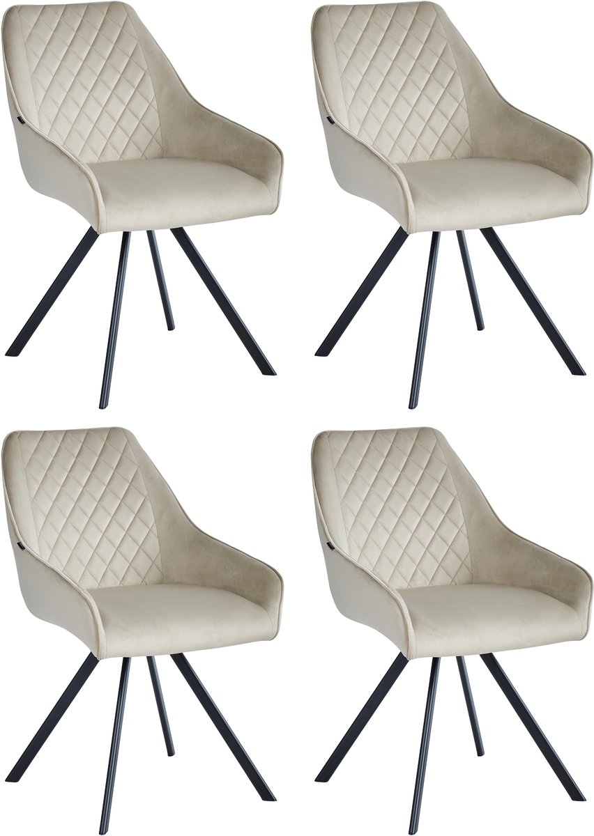 Colenis Elias Eetkamerstoel - Set Van 4 - Beige - Velvet - 180° draaibaar