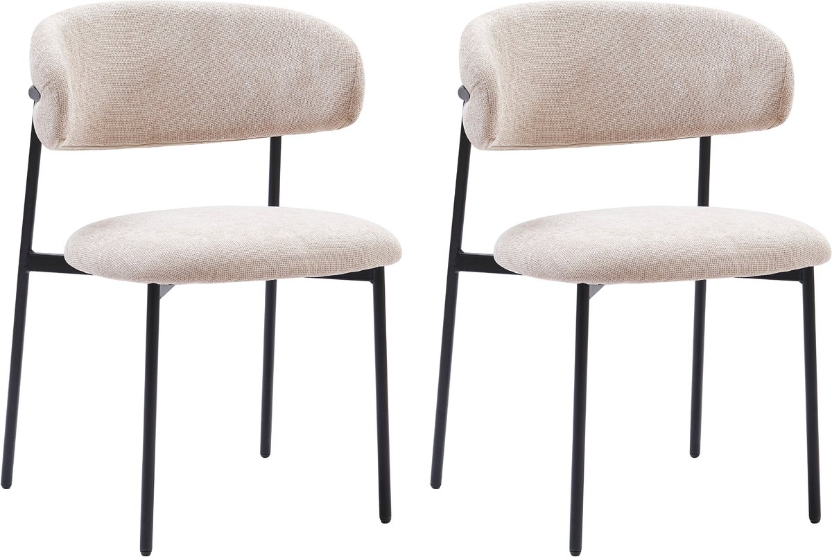 Colenis® - Daria Eetkamerstoelen Japandi - Set van 2 - Beige - Linnen Stof - Luxe Gestoffeerde Zitting - Industrieel Design - Metalen Poten - Stoel