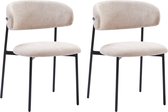 Set van twee Colenis Daria eetkamerstoelen in beige linnen met zwart metalen onderstel.