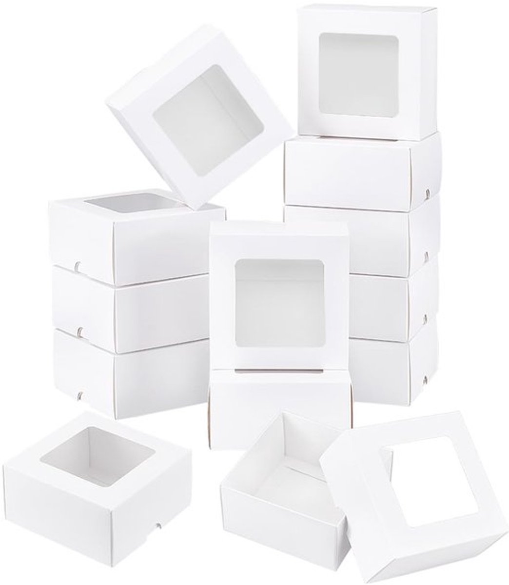 12pcs Kraft Papier Cadeaubox met Duidelijke Venster - 10x10x5 cm - Stevige Verpakking voor Huismatch, Bruiloft en Feestjes