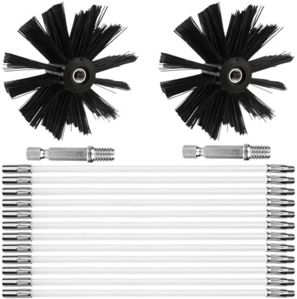 Complete set schoorsteenreiniger met flexibele stangen en borstelkoppen